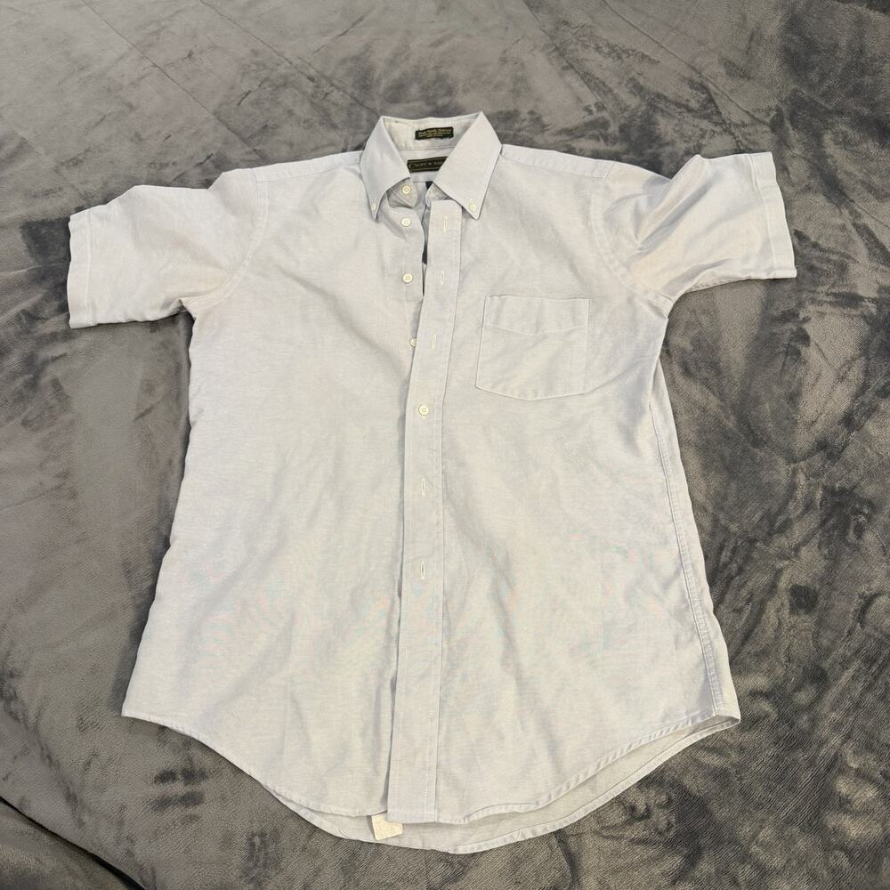VTG Croft & Barrow Shirt Mens Sz 15 Oxford Blue Made in USA Retro Classic Preppy